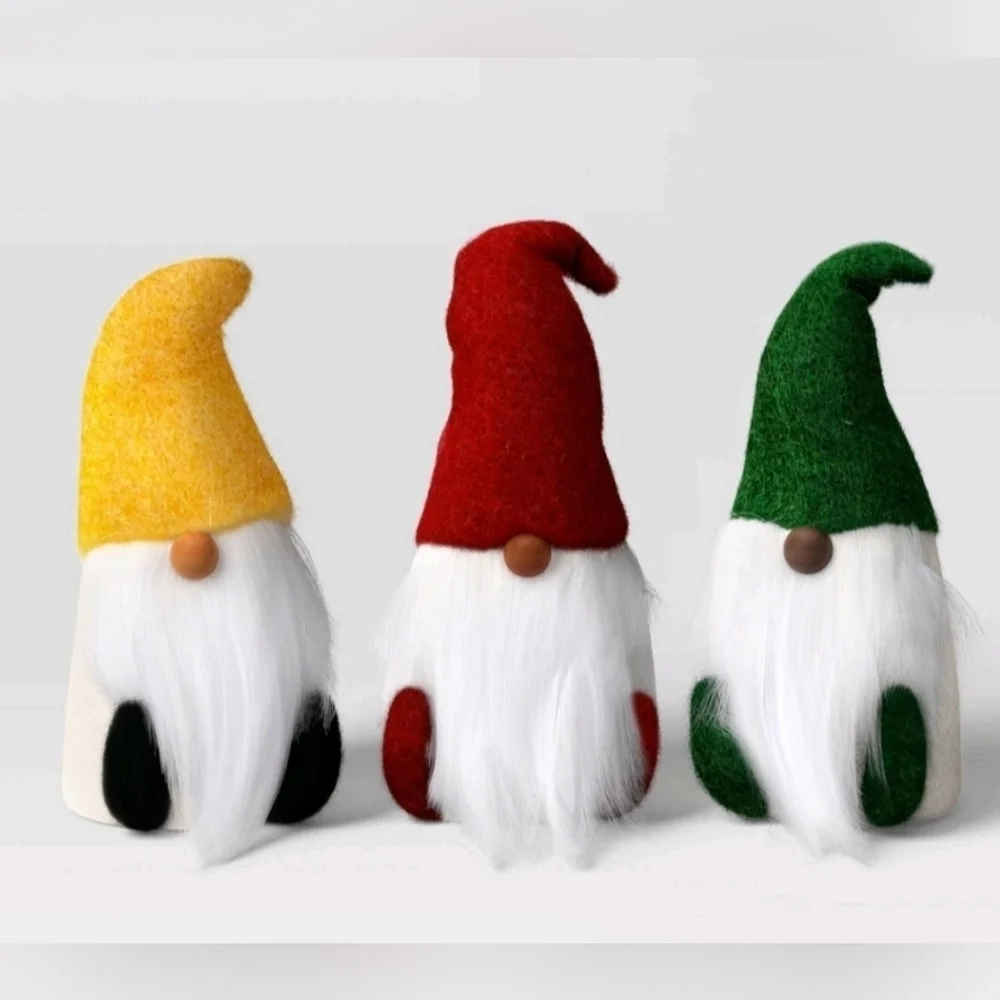 3pc Felted Wool Christmas Gnome Figurine Set Home decor, Target Wondershop, NWT